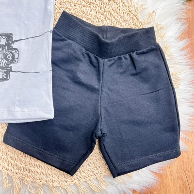 Conj. Camiseta LongBoard e Bermuda - Cinza e Preto